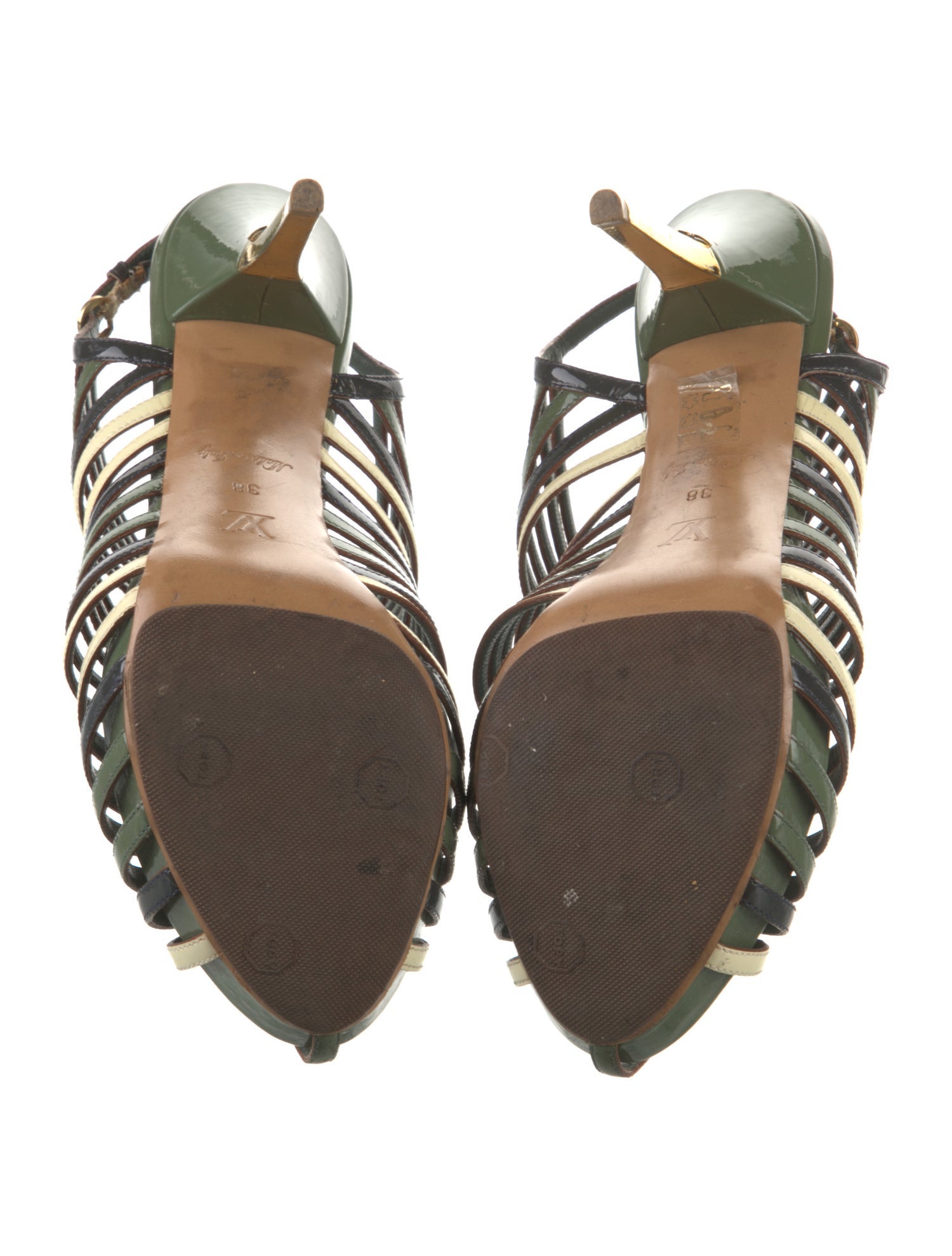 Louis Vuitton Patent Leather Colorblock Pattern Slingback Sandals